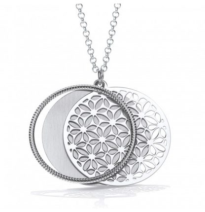 925 Sterling Silver 3 Layered Circular Pendant Necklace