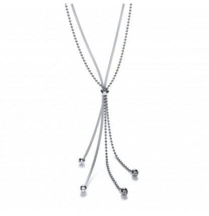 925 Sterling Silver 2 Strand Necklace with Ball drop