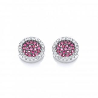 927 Sterling Silver Flat Round Red Stone Studs