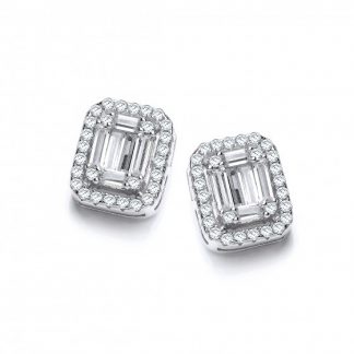 925 Sterling Silver Baugette and Cubic Zirconia Studs
