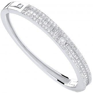 Sterling Silver  925 3 Row Cz Baguette Centre Baby Bangle